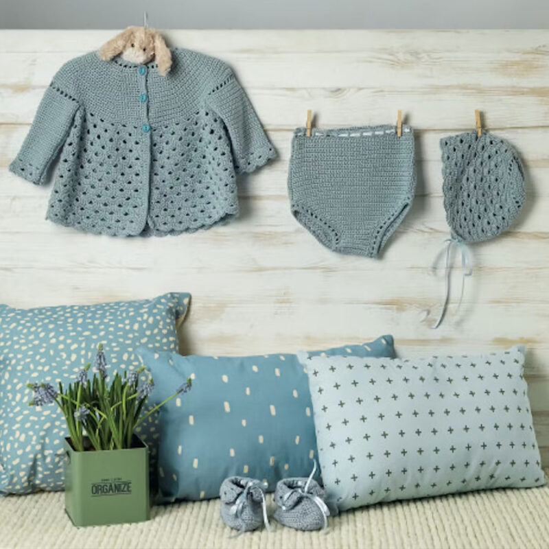 Gratis mönster, 24-1 Virka babyset i Pandora från Rauma garn