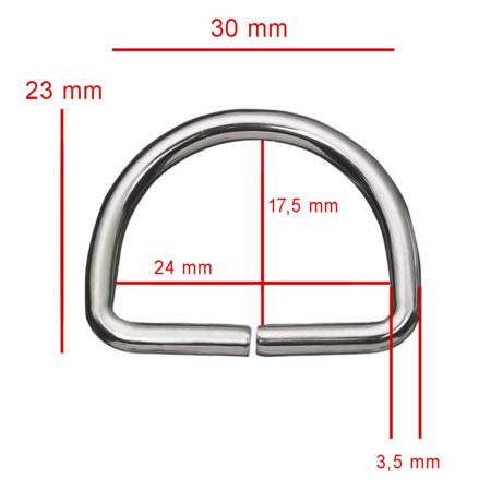Halvrund ring / D-ring 30 x 23 mm