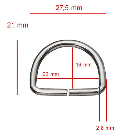 Halvrund ring / D-ring 27,5 x 21 mm
