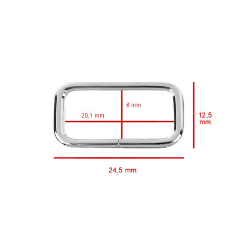 Rektangulär ring i kromad metall som kan användas till väskor, spännen mm.