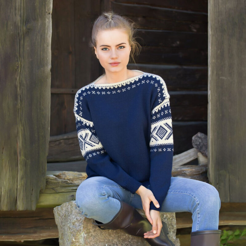 370-17 Cortina unisex-tröja - Setesdalmönster i Lanolin Wool